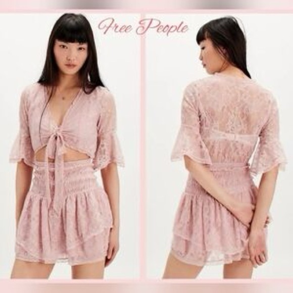 Free People Blush Lace Tie-Front Ensemble - Picture 1 of 9